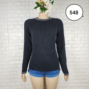 blue issue medium black rib knit mock sweater